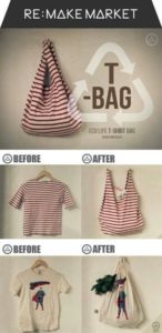 Directions to create a no sew reusable bag from an old tshirt via Mommypotamus