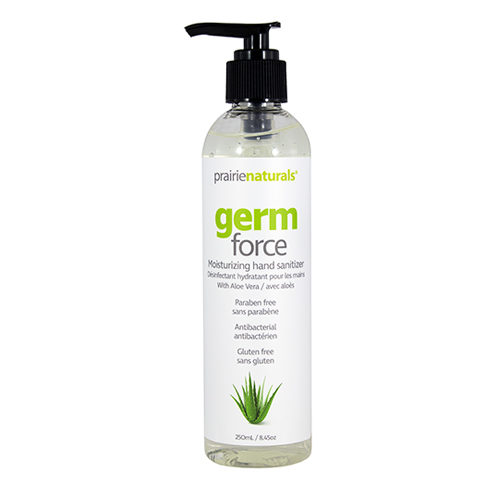 Prairie Naturals Germ Force is an all natural hand sanitizer that's alcohol free. Antibacterial and soothing, it contains aloe