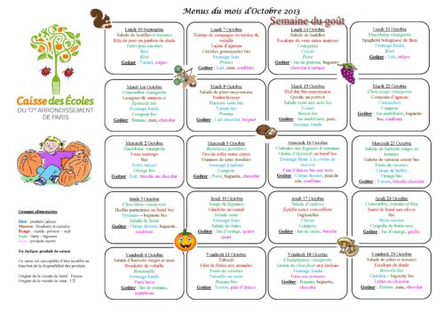 The Sweet Potato Toronto - sample monthly school lunch menu in France