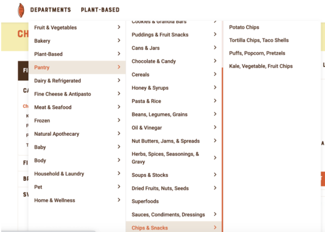 The Sweet Potato Toronto - drop down department search menu